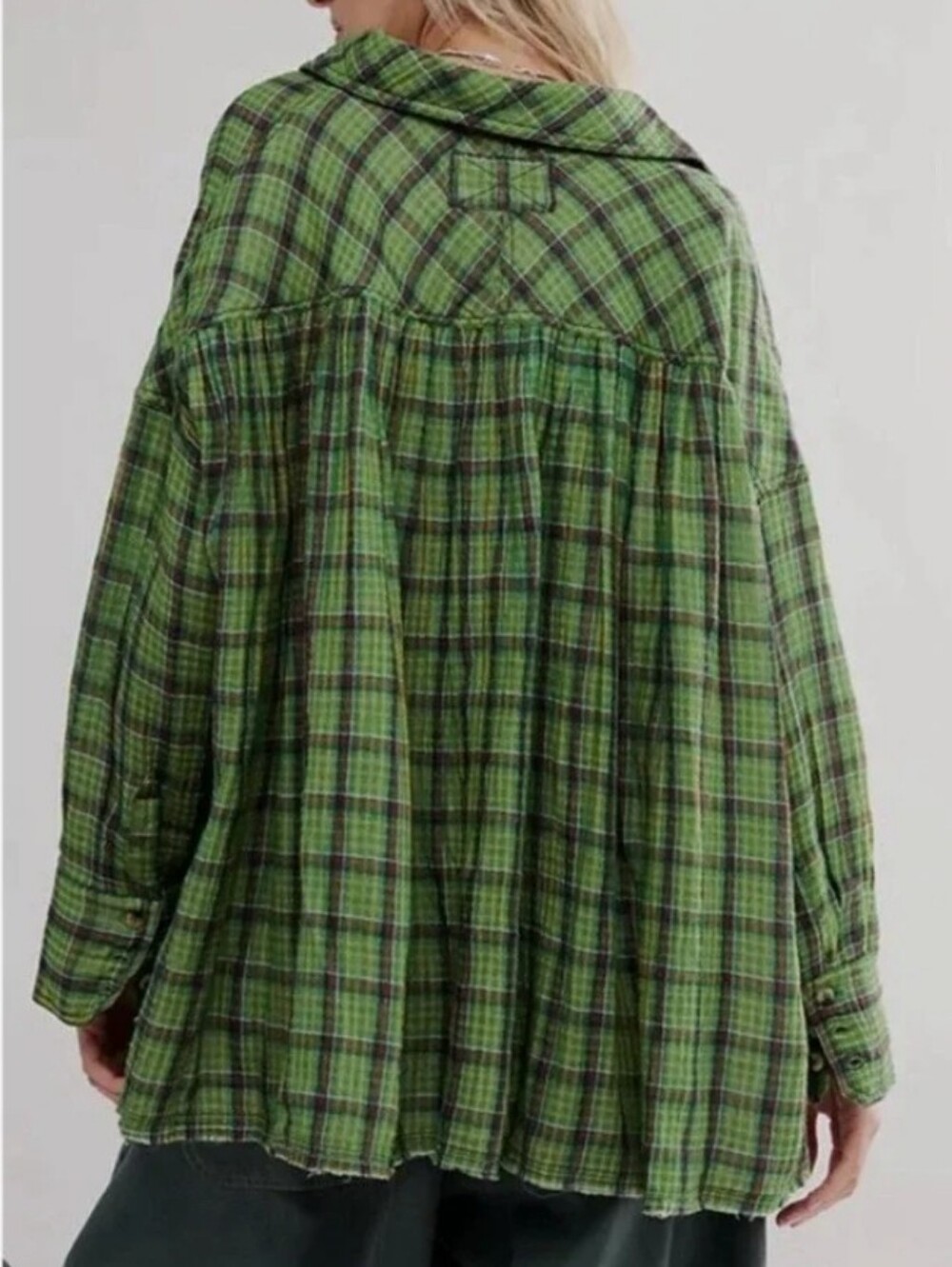Free People NWOT Cardiff Plaid Top in Green Combo sz SML - Picture 2 of 10